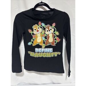 Disney Chip & Dale Holiday Christmas Child Black T Shirt Long sleeve Size L (14)